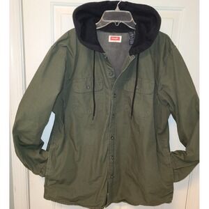 Wrangler Workwear Fleece Lined Shirt Jacket Duck Green Black Hood Men's L Street